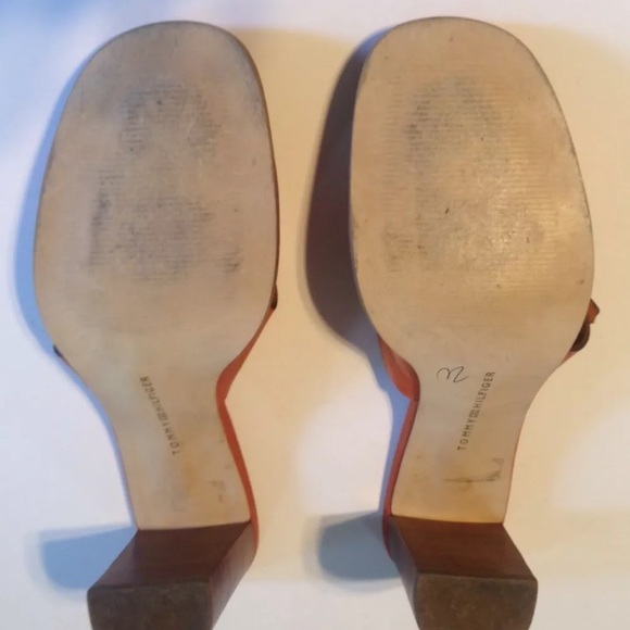 Tommy Hilfiger Orange Leather Slides Wooden Heels - Picture 8 of 8